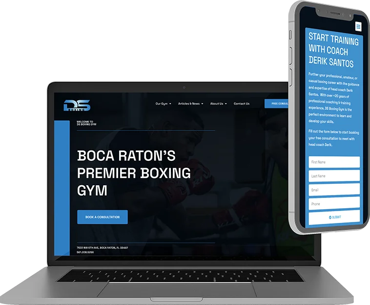 DS Boxing website mocked up on multiple device screens